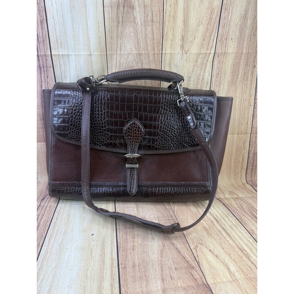 Brighton Brown Leather Croc Embossed Satchel Handbag with Shoulder Strap
